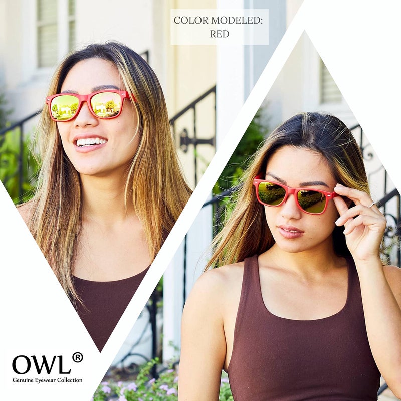 OWL Vintage Retro Classic Mirror Reflective Lens Style Sunglasses - 80's Fashion - Mens or Womens - Over 20 Colors Available (Silver Mirror Lens - White Frame) - Image 2